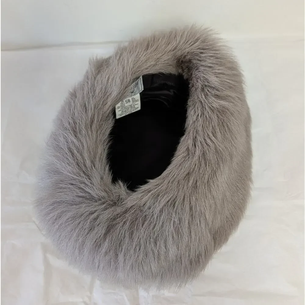 Hermès Hermes Fur Lamb Leather Hat Womens 58 Black/BrownGray